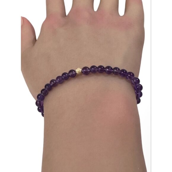 Natural Amethyst Mini 4mm Stretchable Bracelet 14k Gold Bead Charm Stardust - Picture 6 of 6